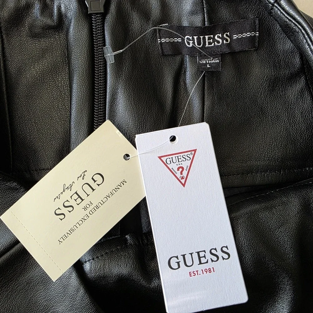 GUESS Corset Faux-Leather Leggings Black Size Large